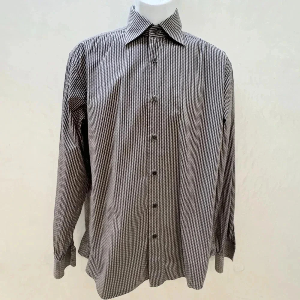 Zegna || City Maroon Blue Stripe Collar Shirt 41 / 16 (large)
